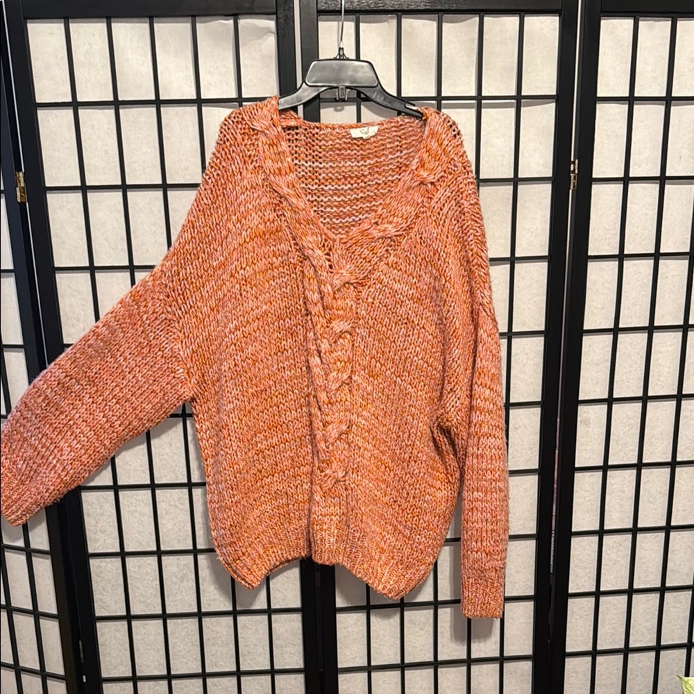 Easel Cozy Orange V-Neck Sweater